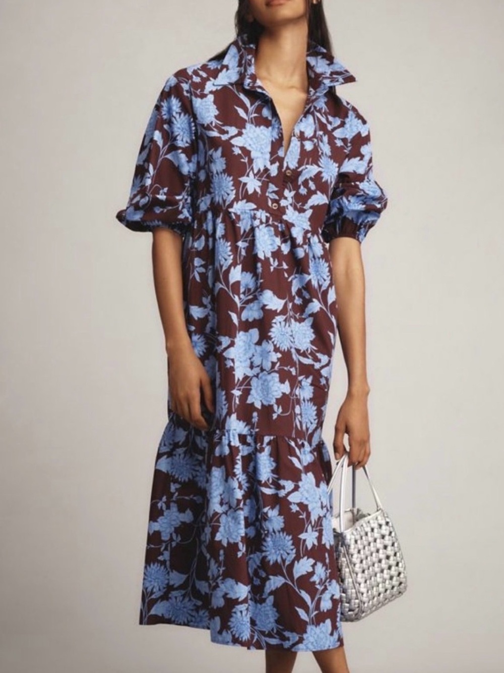 Maeve Bettina Blue Floral Cotton Midi Dress